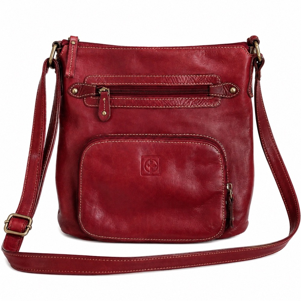 Y2K Giani Bernini Oxblood Red Soft Leather Crossbody Shoulder Bag Multi Pocket